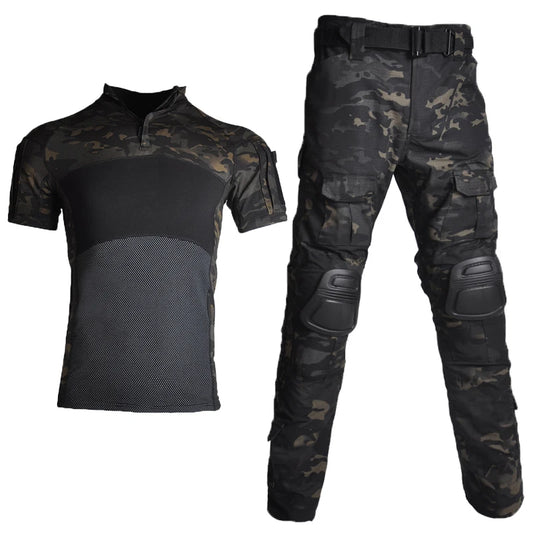 Outdoor Sport Uniform Airsoft Paintball Work Clothing Tactical Camouflage T-Shirts Combat Cargo Pants Climb Suits Hiking Suit