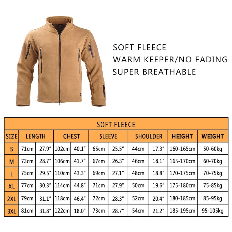 Fleece Tactical Jackets Men Clothing Hunting Outfit Safari Thermal Airsoft Full Zip Jacket Man Camping Work Coats