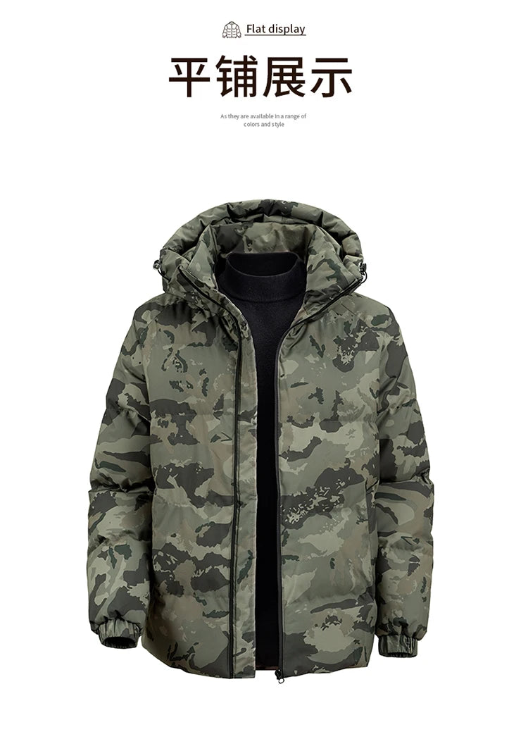 2025 Men's Camo Hooded Jacket  Winter Thermal Coat Waterproof Windproof Military Style Outdoor Travel Parka with Fleece Lining