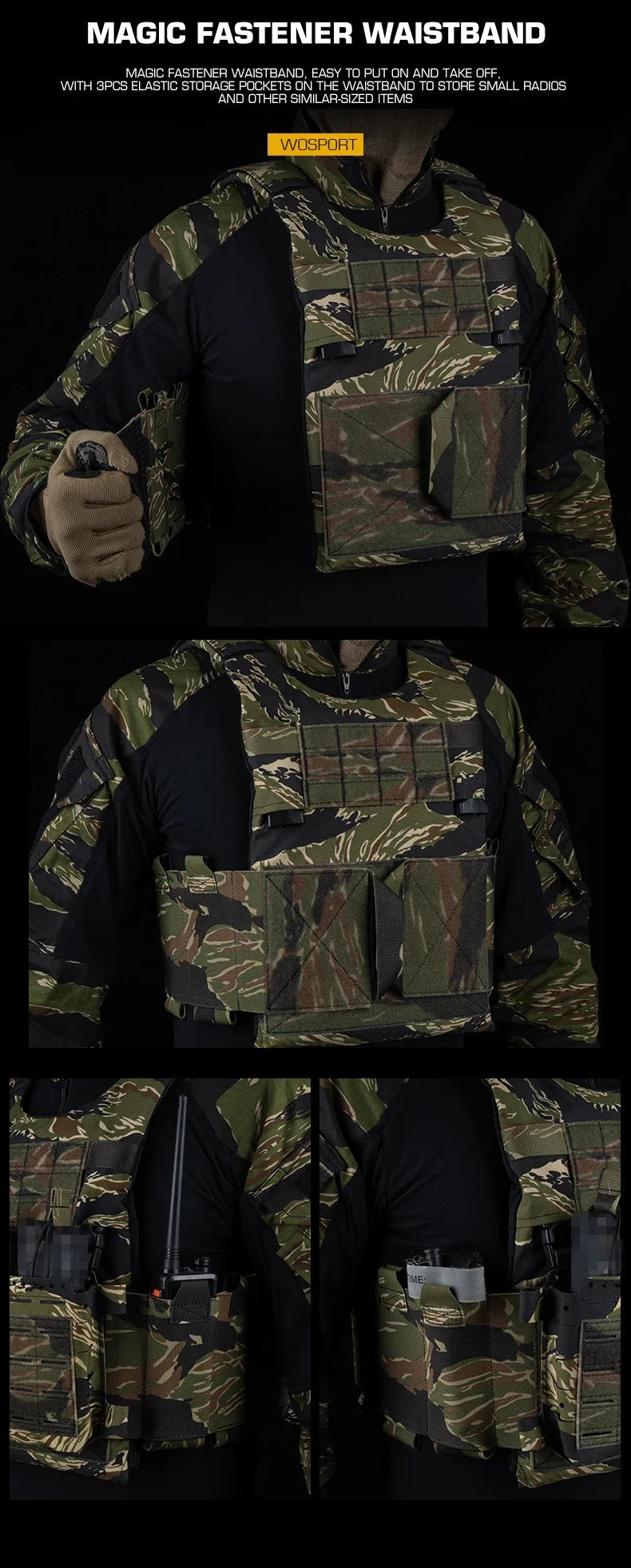 SS Style LV119 Plate Carrier Set 2in1 Fast Switchable Chest Rig for Airsoft Hunting Vest Lightweight Carry Tiger Stripe Camo Mag