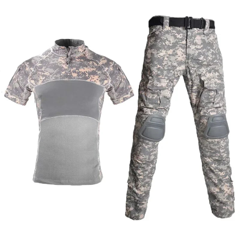 Outdoor Sport Uniform Airsoft Paintball Work Clothing Tactical Camouflage T-Shirts Combat Cargo Pants Climb Suits Hiking Suit