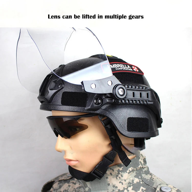 MICH2000 Action Version Patrol Tactical Helmet Transparent Anti-Riot Protective Mask CS Anti-face Safe Protective Helmet