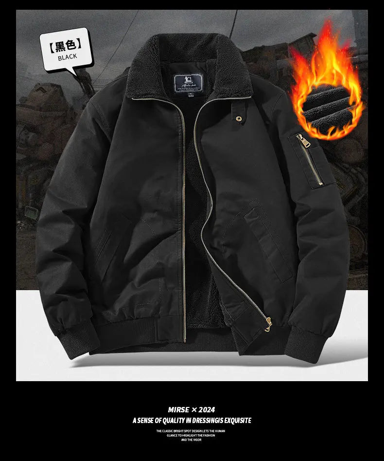 Autumn and Winter Moto Riding Jacket  Velvet Cotton Coat Thickened and Warm Loose Lapel Pure Cotton Work Jacket Casual Sherpa