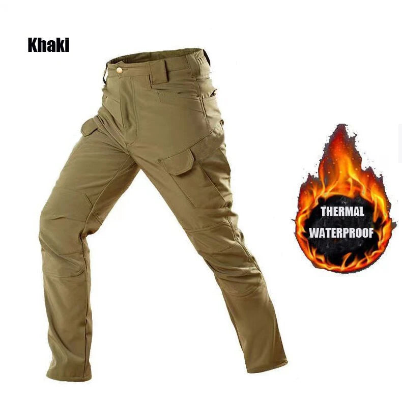 Men's Winter Military Cargo SharkSkin Fleece Jackets Tactical Pants Coat Hood Camping Fishing Trekking Hiking Hunting Trousers