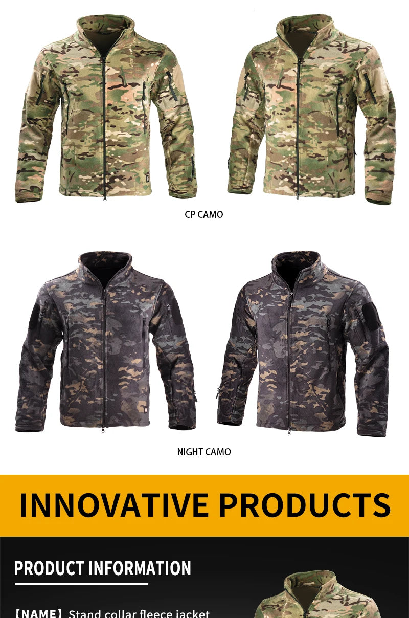 Fleece Tactical Jackets Men Clothing Hunting Outfit Safari Thermal Airsoft Full Zip Jacket Man Camping Work Coats