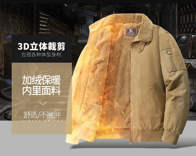 Autumn and Winter Moto Riding Jacket  Velvet Cotton Coat Thickened and Warm Loose Lapel Pure Cotton Work Jacket Casual Sherpa