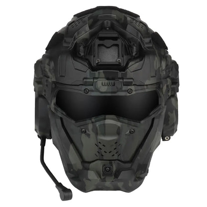 FANDAO All-in-One Detachable Airsoft Helmet, Tactical Headset Anti-Fog Fan Shade Sliding Goggles Outdoor CS Hunting Gear