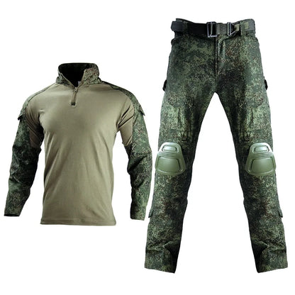 Russian Airsoft Paintball Work Clothing Uniform Multi Pockets Tactical Camo Combat Shirts Cargo Pants+ Pads Suits