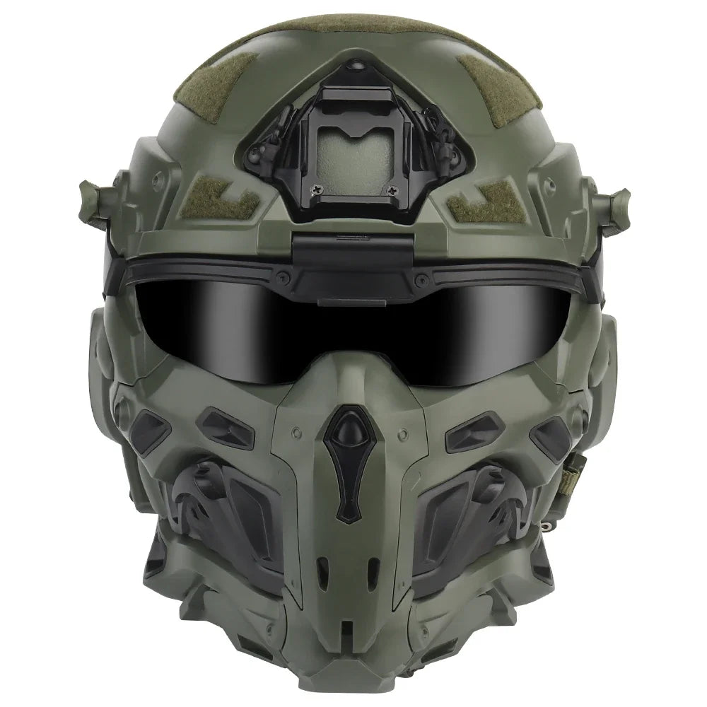 Tactical Assault Helmet Protective Mask Integrated Modular Helmet Built-in Headset Anti-fog Fan Reversible Goggle Airsoft Helmet