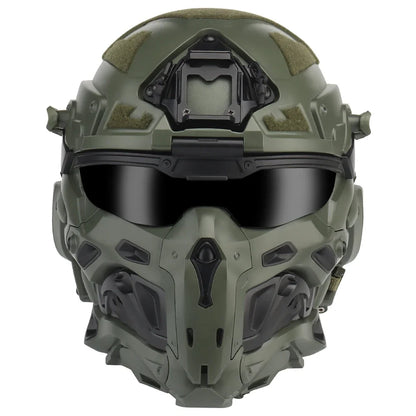 Tactical Assault Helmet Protective Mask Integrated Modular Helmet Built-in Headset Anti-fog Fan Reversible Goggle Airsoft Helmet