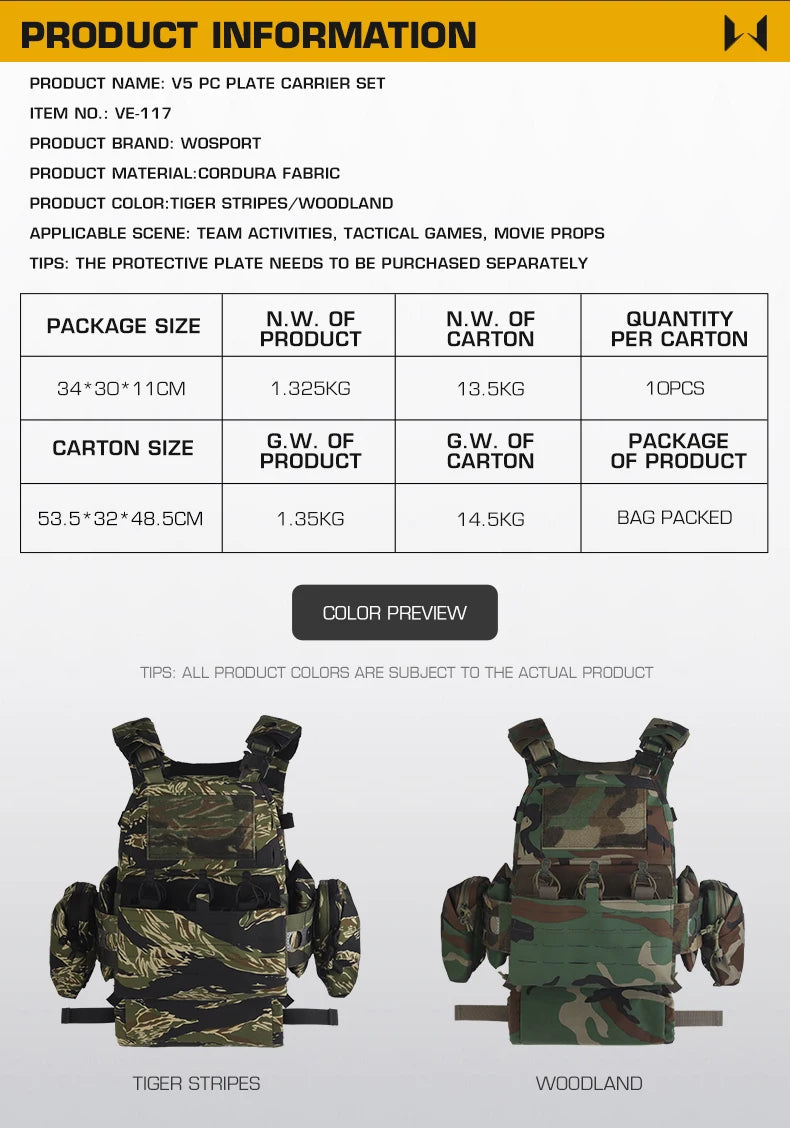 Tactical Ferro V5 FCPC Hunting Plate Carrier with 5.56 Triple Magazine Pouch Molle Camouflage Airsoft Training Gear