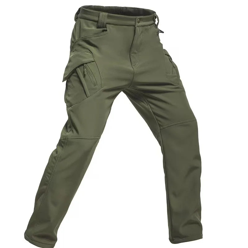 Men's Winter Military Cargo SharkSkin Fleece Jackets Tactical Pants Coat Hood Camping Fishing Trekking Hiking Hunting Trousers