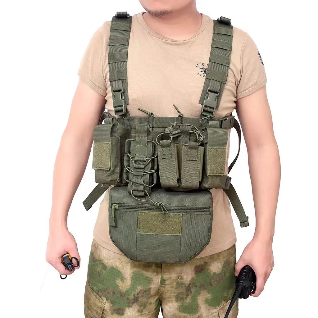 Tactical D3 Chest Rig Bag Radio Harness Front Pouch Holster Military Vest Rig Bag Adjustable Functional Two Way Radio Pouch