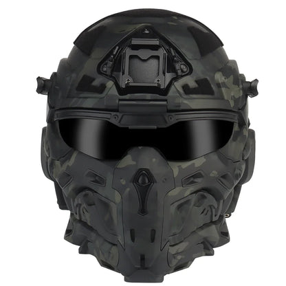 Tactical Assault Helmet Protective Mask Integrated Modular Helmet Built-in Headset Anti-fog Fan Reversible Goggle Airsoft Helmet