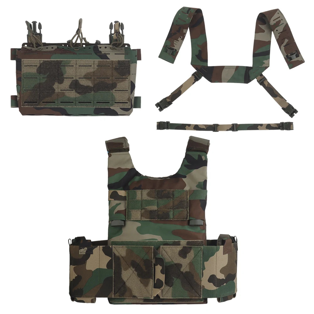 SS Style LV119 Plate Carrier Set 2in1 Fast Switchable Chest Rig for Airsoft Hunting Vest Lightweight Carry Tiger Stripe Camo Mag