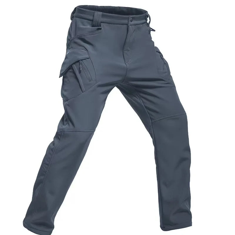 Men's Winter Military Cargo SharkSkin Fleece Jackets Tactical Pants Coat Hood Camping Fishing Trekking Hiking Hunting Trousers