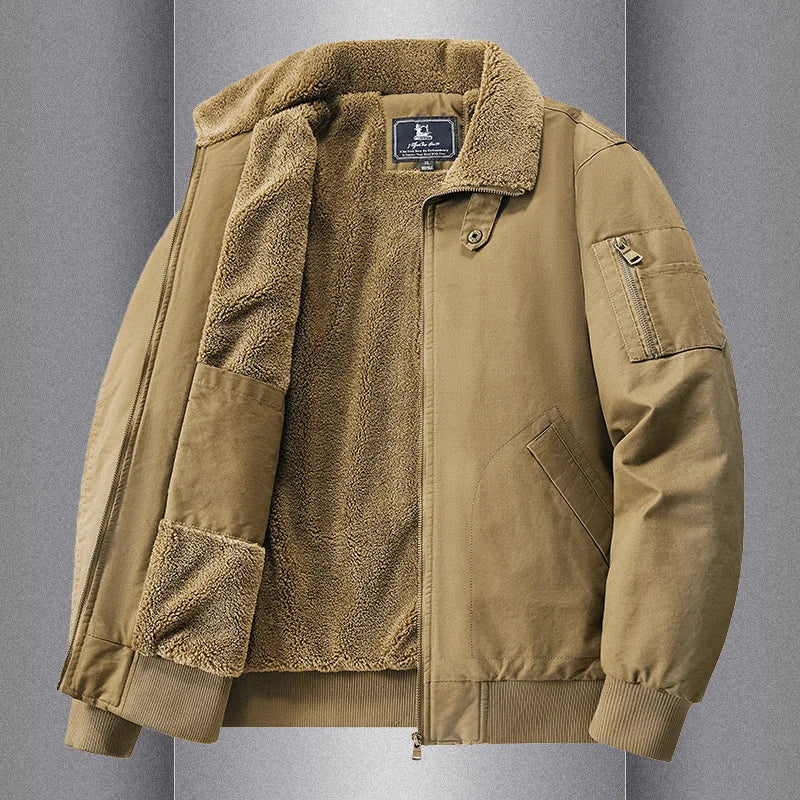 Autumn and Winter Moto Riding Jacket  Velvet Cotton Coat Thickened and Warm Loose Lapel Pure Cotton Work Jacket Casual Sherpa