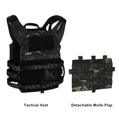 KRYDEX 500D Tactical Vest Plate Carrier MOLLE Front Flap Panel Combat Hunting Outdoor Ranger Green Black Vest