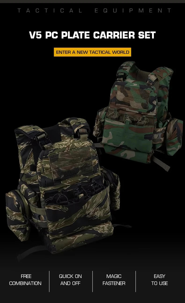 Tactical Ferro V5 FCPC Hunting Plate Carrier with 5.56 Triple Magazine Pouch Molle Camouflage Airsoft Training Gear