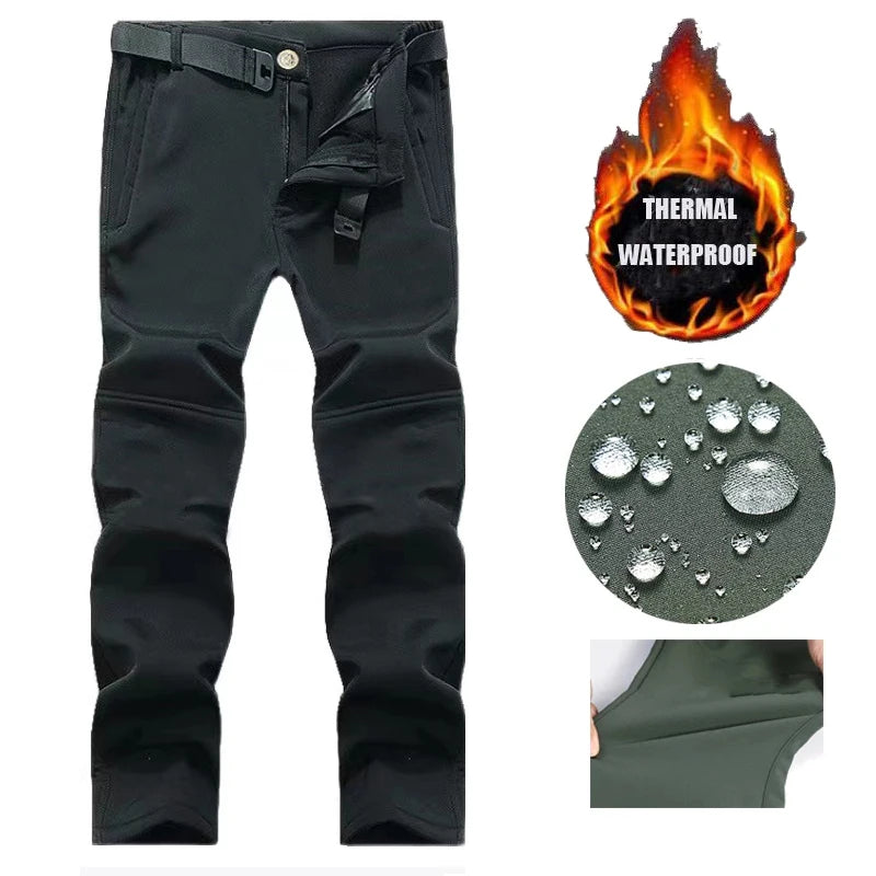 Men's Winter Military Cargo SharkSkin Fleece Jackets Tactical Pants Coat Hood Camping Fishing Trekking Hiking Hunting Trousers
