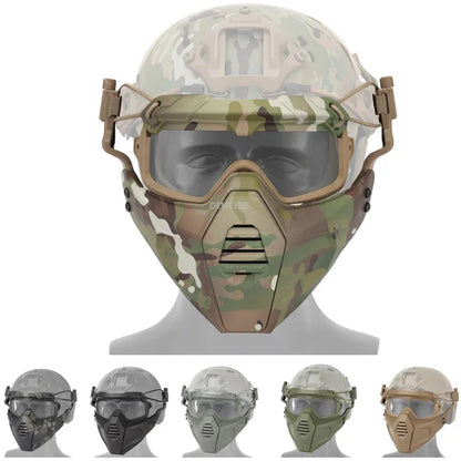 Tactical Full Face Mask Goggles Shooting Airsoft Protection Mask Outdoor Hunting Paintball Detachable Goggles Masks Set