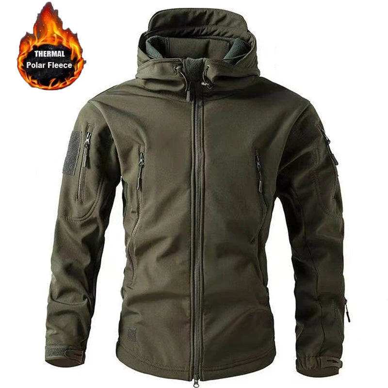 Men's Winter Military Cargo SharkSkin Fleece Jackets Tactical Pants Coat Hood Camping Fishing Trekking Hiking Hunting Trousers