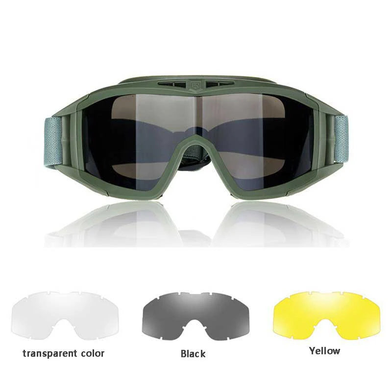 Outdoor motorcycle mountaineering sports glasses CS goggles tactical goggles 3 lens windproof and dustproof shooting off-road