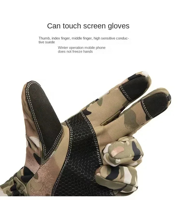 Winter Outdoor Skiing Training Non-slip Windproof Waterproof Cycling Men's and Women's Camouflage Plus Fleece Warm Thick Touch