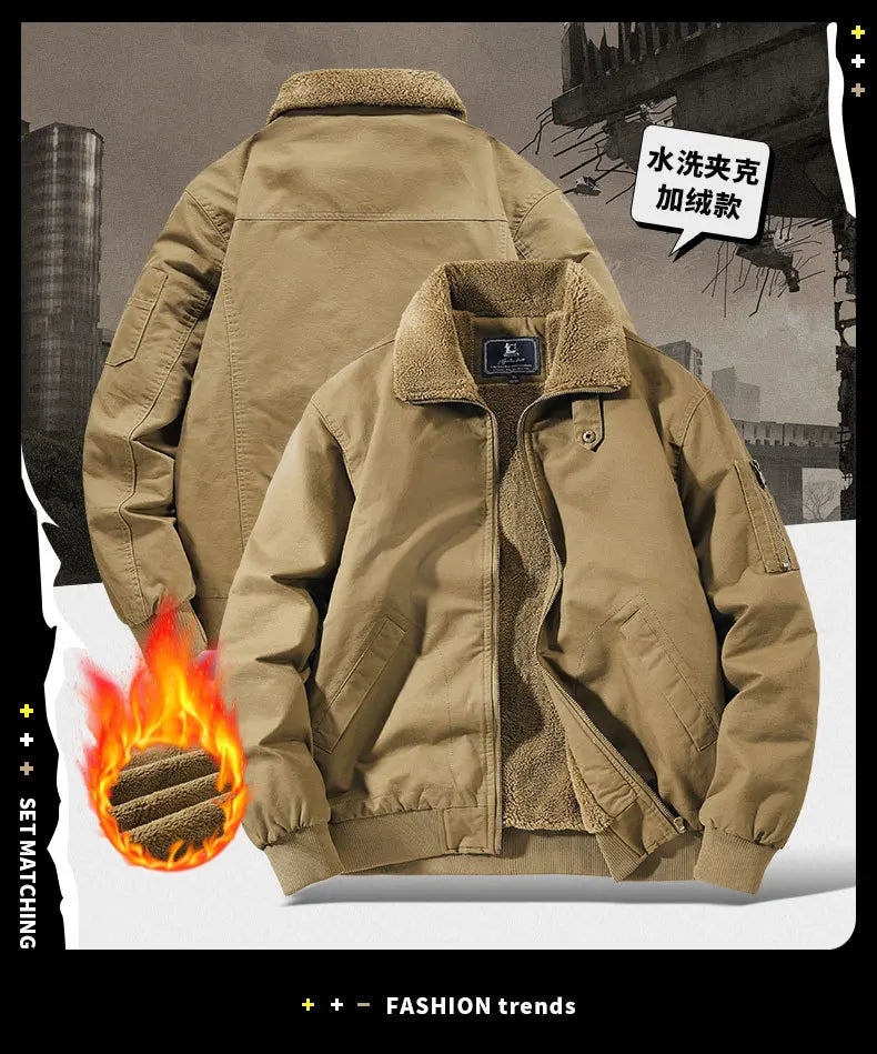 Autumn and Winter Moto Riding Jacket  Velvet Cotton Coat Thickened and Warm Loose Lapel Pure Cotton Work Jacket Casual Sherpa