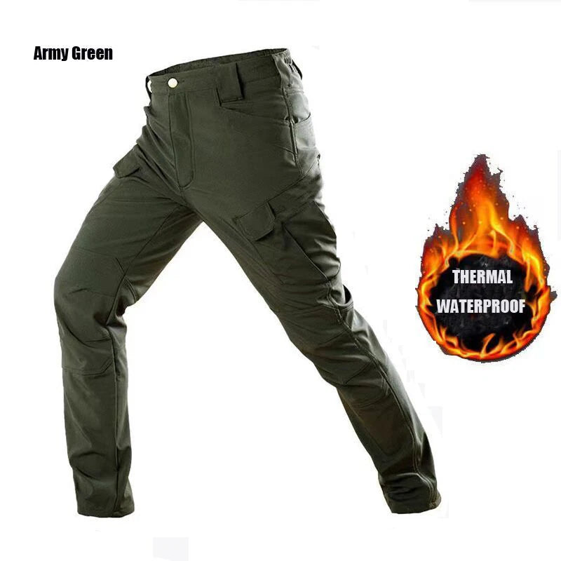 Men's Winter Military Cargo SharkSkin Fleece Jackets Tactical Pants Coat Hood Camping Fishing Trekking Hiking Hunting Trousers