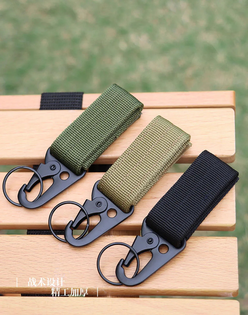 Tactical Molle Clip Buckle Nylon Belt Key Ring Keychain Holder Carabiners Hanger Buckle Hook for Outdoor Hiking Camping Climbing