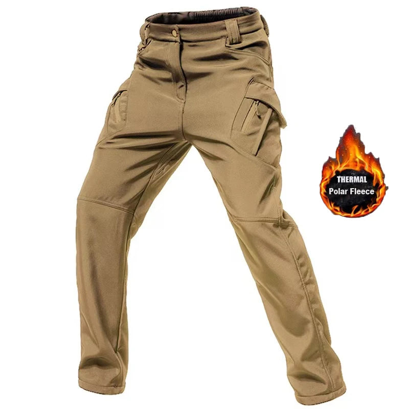 Men's Winter Military Cargo SharkSkin Fleece Jackets Tactical Pants Coat Hood Camping Fishing Trekking Hiking Hunting Trousers