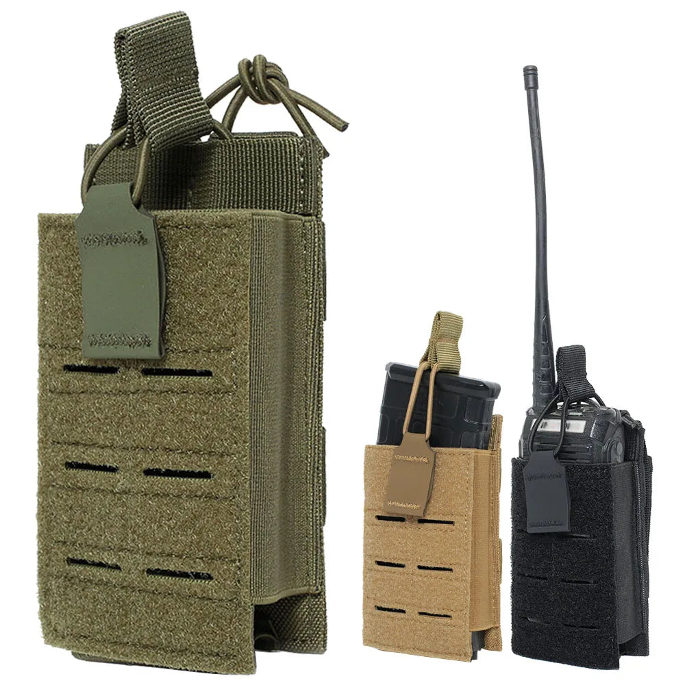 Tactical 5.56 Magazine Pouch for M4 M16 AR15 Molle Laser Cut Mag Holder Elastic Universal Walkie Talkie Pouch Radio Pack Bag