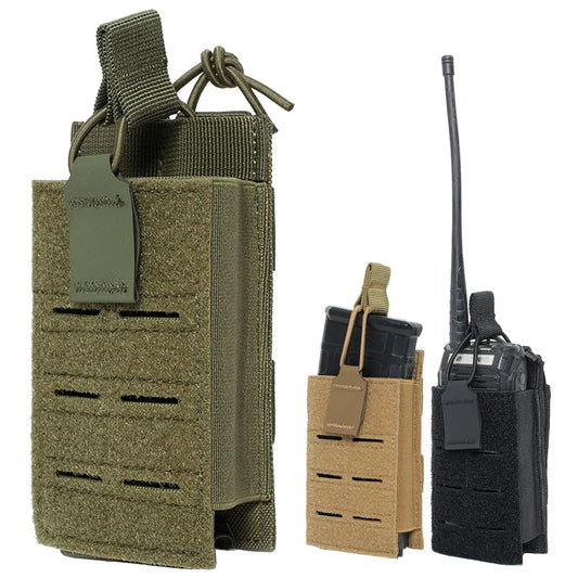 Tactical 5.56 Magazine Pouch for M4 M16 AR15 Molle Laser Cut Mag Holder Elastic Universal Walkie Talkie Pouch Radio Pack Bag