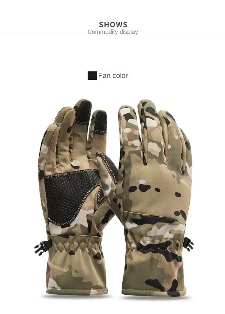 Winter Outdoor Skiing Training Non-slip Windproof Waterproof Cycling Men's and Women's Camouflage Plus Fleece Warm Thick Touch