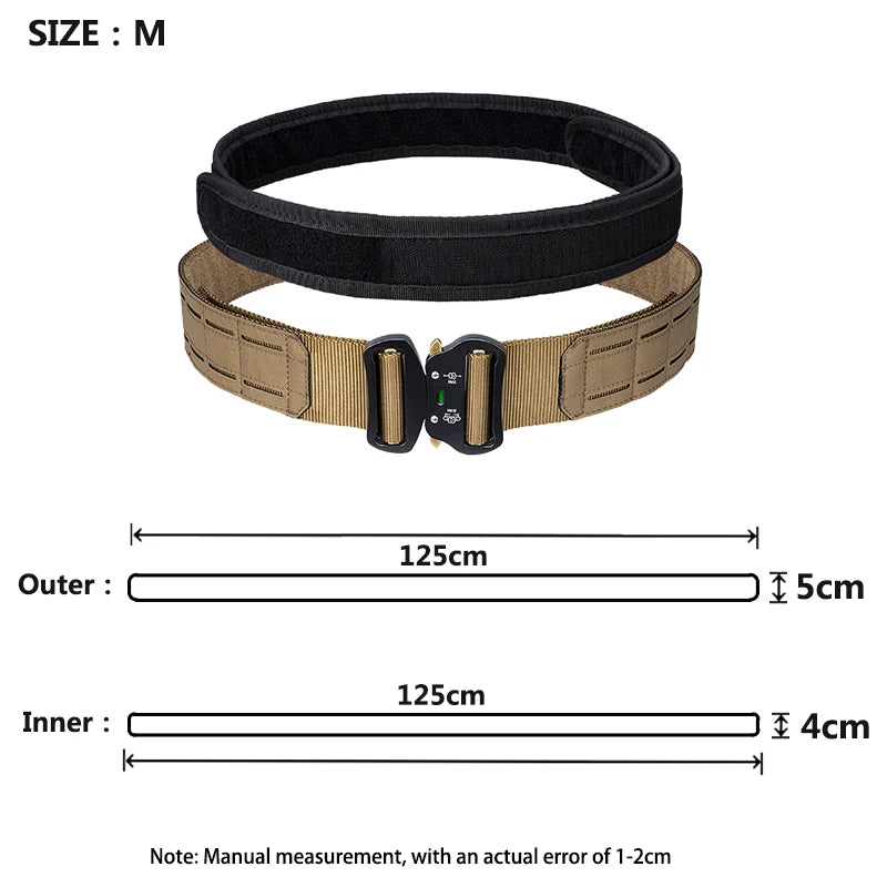 2 Inch Tactical Belt Molle Combat Battle Belt Double Layer Metal Buckle Fighter Belts combat belt quick molle battle belt