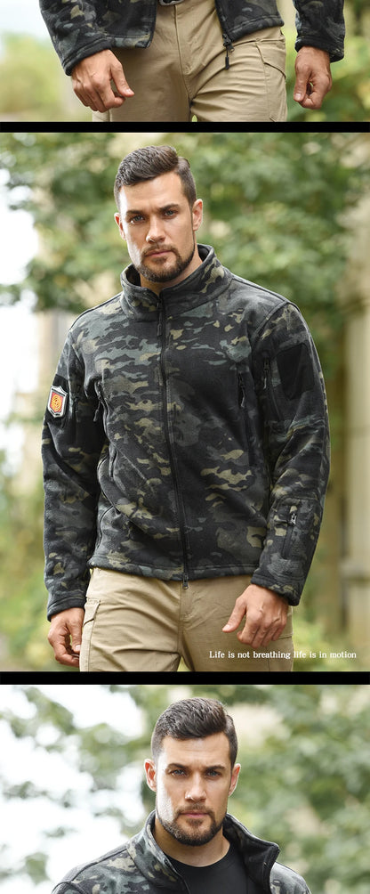 Fleece Tactical Jackets Men Clothing Hunting Outfit Safari Thermal Airsoft Full Zip Jacket Man Camping Work Coats