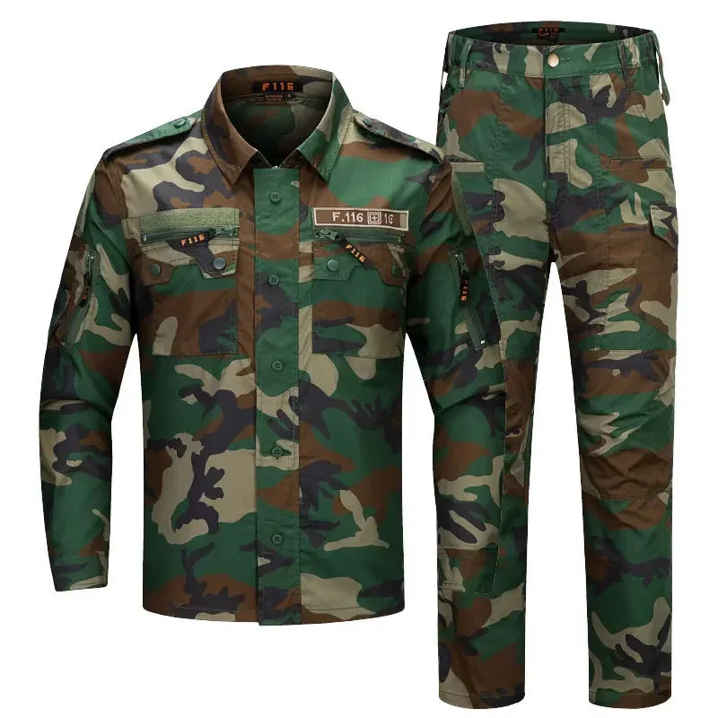 New F116 Camo Men Security Combat Uniform Tactical Uniform Combat Jacket Training Army Clothes Safari Suit Pants