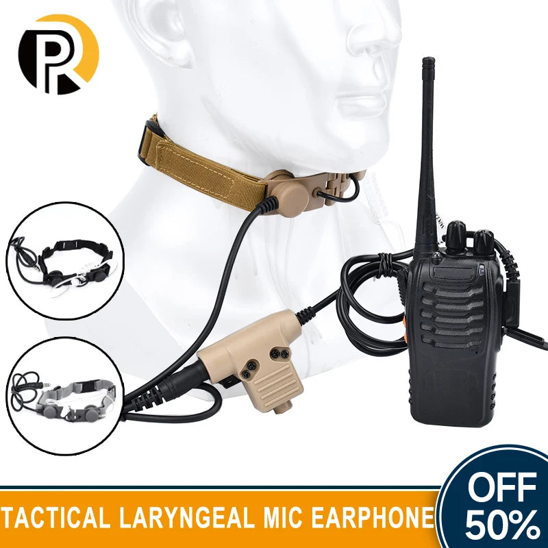 WADSN Airsoft Tactical Throat Microphone hunting Earphone Suitable for Kenwood U94 With PTT Portable Neckband THROAT MICHeadset