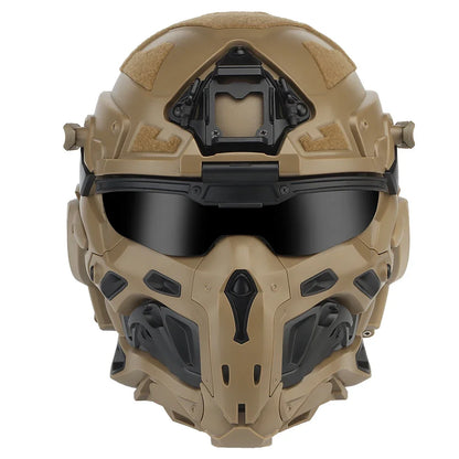 Tactical Assault Helmet Protective Mask Integrated Modular Helmet Built-in Headset Anti-fog Fan Reversible Goggle Airsoft Helmet