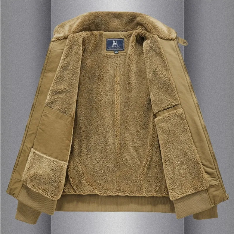 Autumn and Winter Moto Riding Jacket  Velvet Cotton Coat Thickened and Warm Loose Lapel Pure Cotton Work Jacket Casual Sherpa