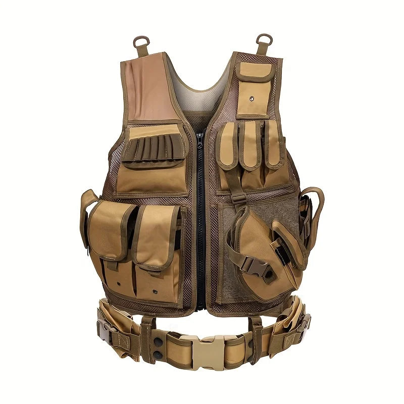Military Tactical Multi-Functional Vest - Quick Release MOLLE System, Multiple Pockets for Airsoft CS Security Outdoor Gear