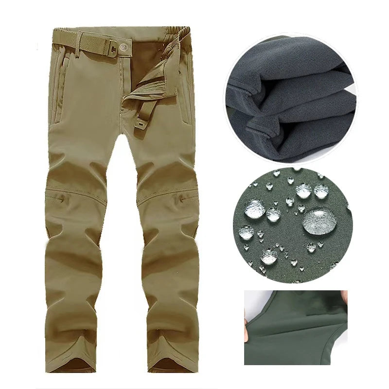 Men's Winter Military Cargo SharkSkin Fleece Jackets Tactical Pants Coat Hood Camping Fishing Trekking Hiking Hunting Trousers