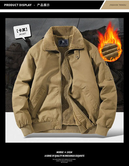 Autumn and Winter Moto Riding Jacket  Velvet Cotton Coat Thickened and Warm Loose Lapel Pure Cotton Work Jacket Casual Sherpa