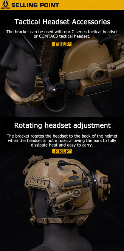 Tactical Headset Rail Mount 360° Rotation for C2、C3/C Series Headset Bracket Adapter Fit OPS Core ARC M-LOK Helmet Accessory