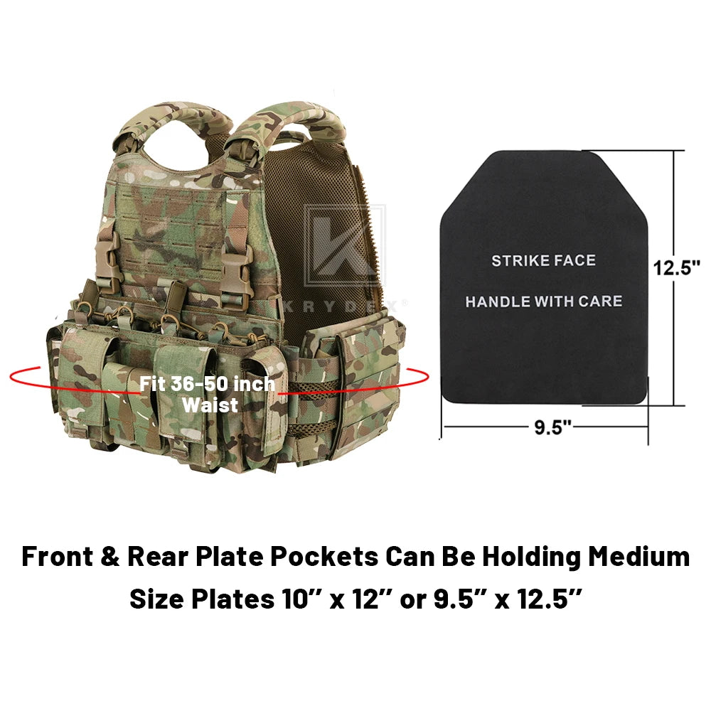 KRYDEX SCARAB Plate Carrier Tactical Heavy Duty Modular MOLLE Vest With 556 Magazine Pouch Placard For Outdoor Hunting