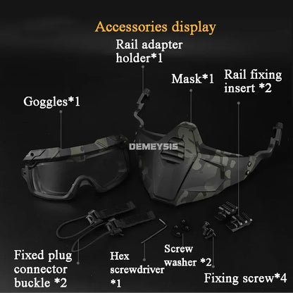 Tactical Full Face Mask Goggles Shooting Airsoft Protection Mask Outdoor Hunting Paintball Detachable Goggles Masks Set