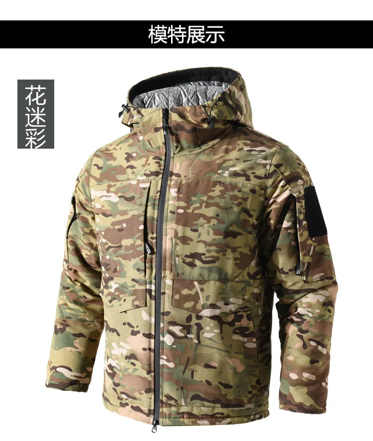 Winter Men's Tactical Camouflage Cotton-Padded Jacket Warm Windproof Military Parka Rip-Resistant Outdoor Combat Coat Hunting