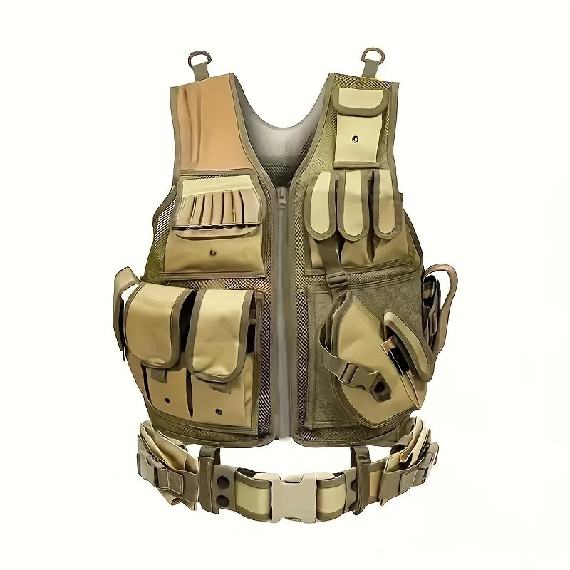 Military Tactical Multi-Functional Vest - Quick Release MOLLE System, Multiple Pockets for Airsoft CS Security Outdoor Gear