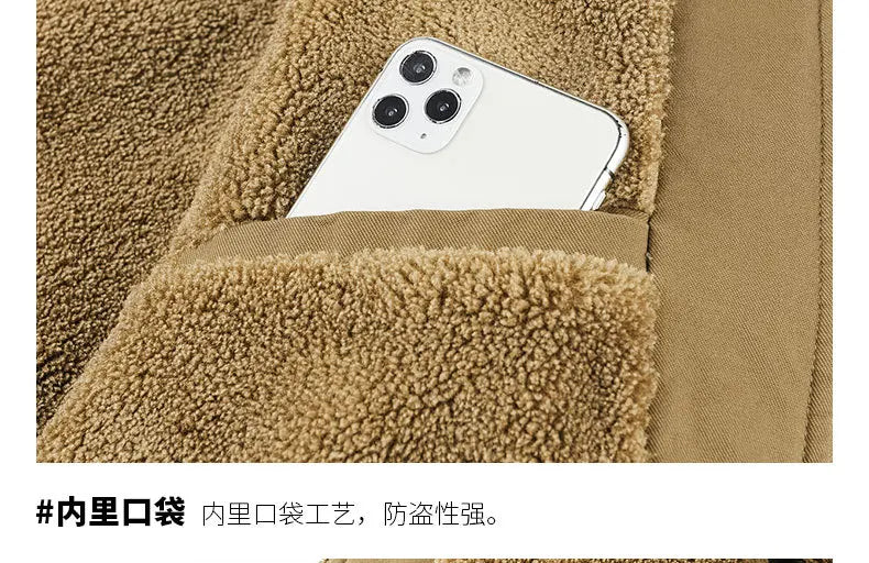 Autumn and Winter Moto Riding Jacket  Velvet Cotton Coat Thickened and Warm Loose Lapel Pure Cotton Work Jacket Casual Sherpa